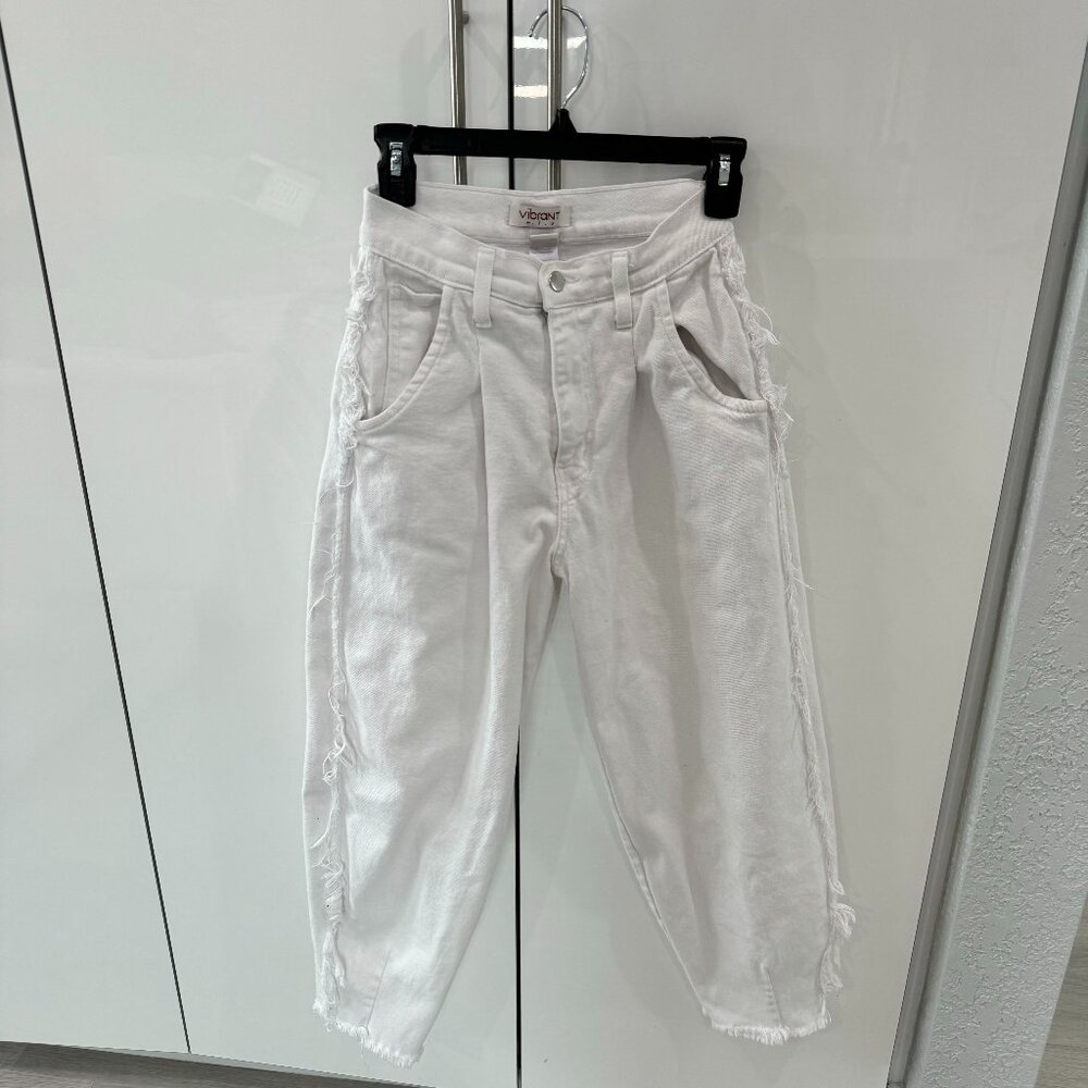 Detailed Outseam Slouch Jeans, Size 3, White